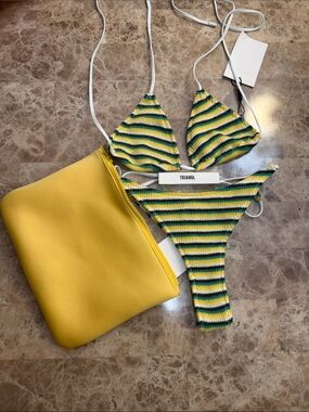 triangl swimwear Yellow Green Blue Striped Crochet Bikini Set